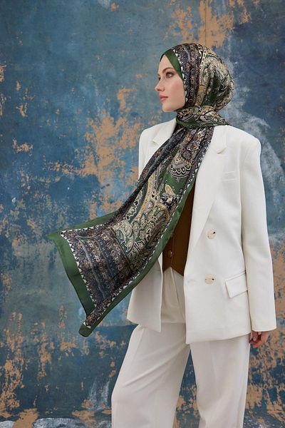 İpekhan Πράσινο ινδικό σάλι Voile - 5007-06