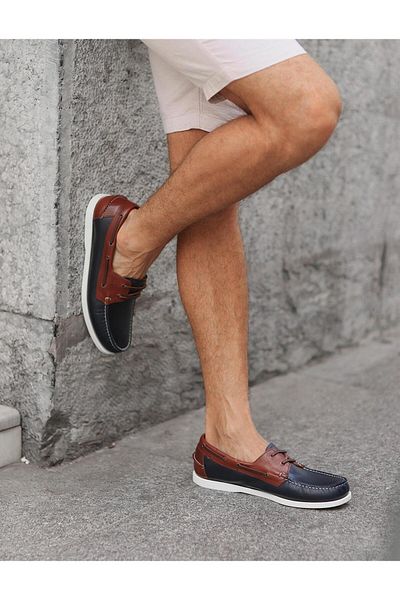 Cabani Men's Genuine Leather Laced Navy Blue Casual Shoes