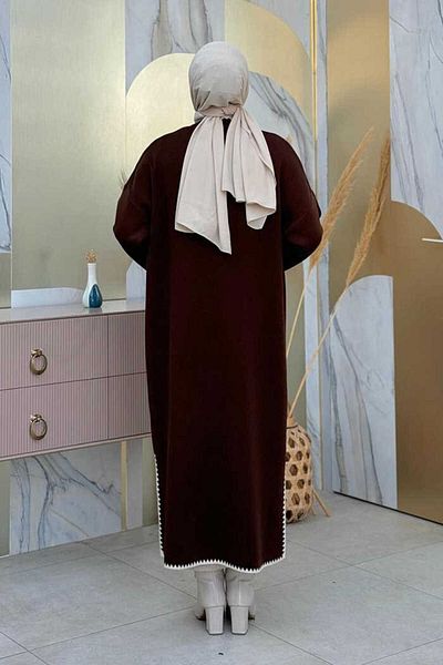 Bym Fashion Πλεκτή Ζακέτα με λεπτομέρεια σχισμής στα πλαϊνά 18204 Καφέ-Πέτρα