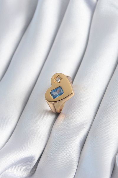 Skygo Brass Gold Color Heart Model Zircon Stone Star Detail Women's Ring - TJ-BYK2895