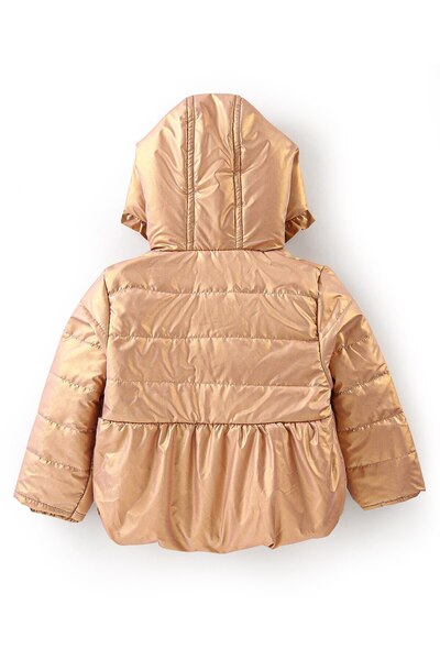 Babyoye Babyoye Full Sleeves Hooded Jacket with Bow Applique - Metallic Gold