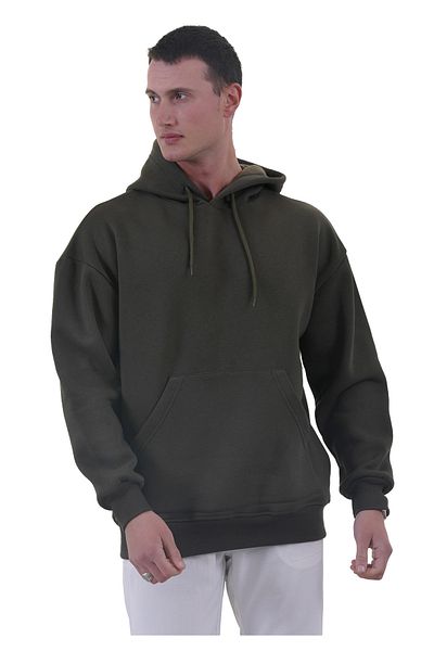 Exve Exclusive Hanorac cu glugă supradimensionat din fleece verde kaki - 3 fire