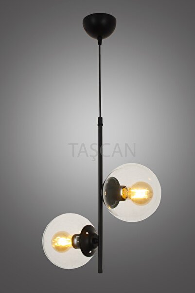Taşcan Aydınlatma Ladin 2 Li Siyah Sarkıt Avize-şeffaf Camlı