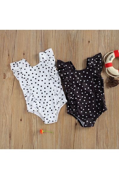 OEM Costum de baie cu bulinute alb/negru Drool (Culoare: Alb)