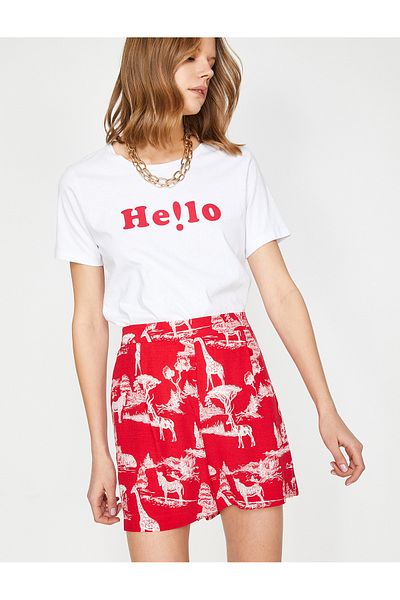 Koton Rot gemusterte Damenshorts 9YAK01189UW