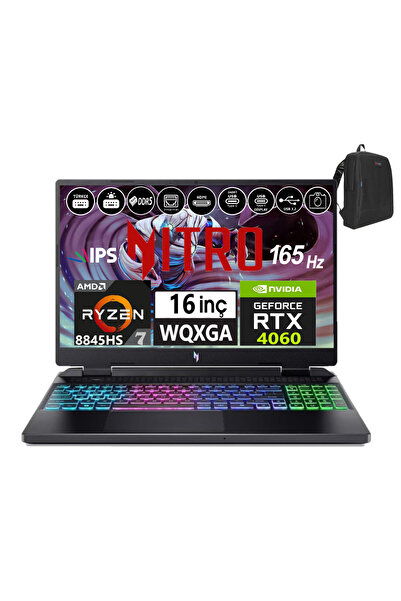 ACER Nitro 16 AN16-42 R7 8845HS Aı 96GB 4tb SSD 8GB/RTX4060 WIN11PRO 16" 165Hz Wqxga IPS WNHQSKEY00160