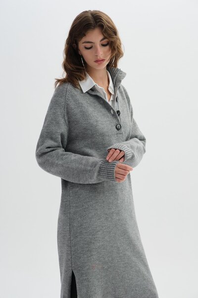 SHERIN Πλεκτό τουνίκ με γκρι κουμπιά Judge Collar