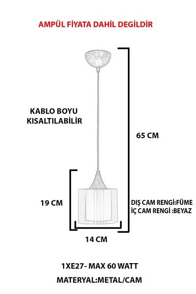 Taşcan Aydınlatma Felipe Tekli Siyah Sarkıt Avize-çm-füme
