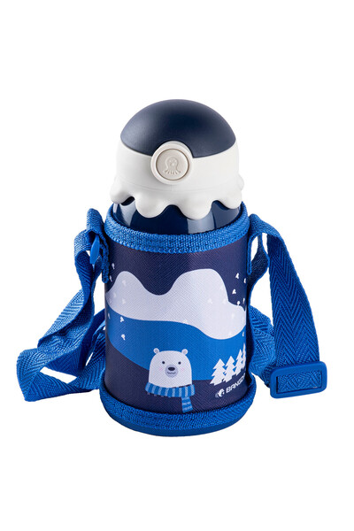 Tantitoni MAVİ PASLANMAZ ÇELİK AYICIK DESENLİ ÇANTALI ÇOCUK TERMOSU 350ML