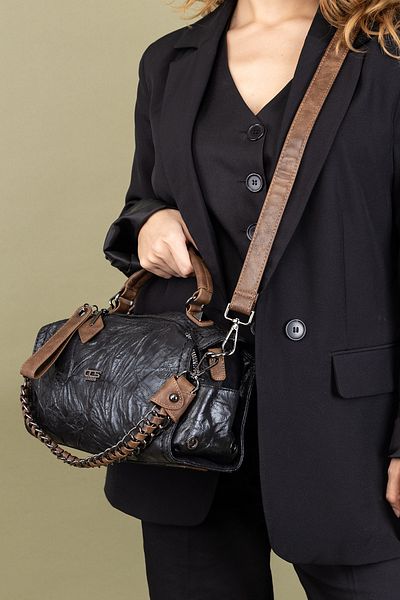 Getcho Women's Black Chain Detailed Hand and Shoulder Bag – Large Size, Antique Leather Imported Bag