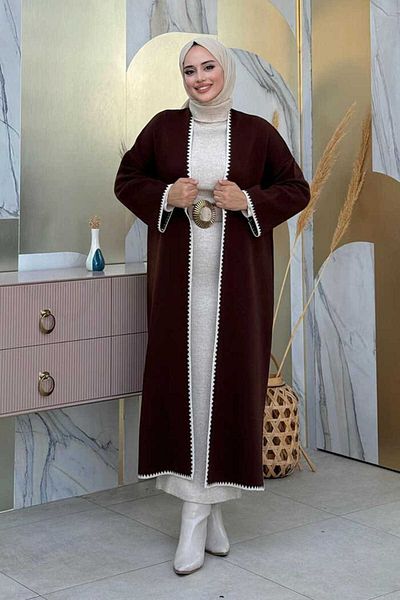 Bym Fashion Πλεκτή Ζακέτα με λεπτομέρεια σχισμής στα πλαϊνά 18204 Καφέ-Πέτρα