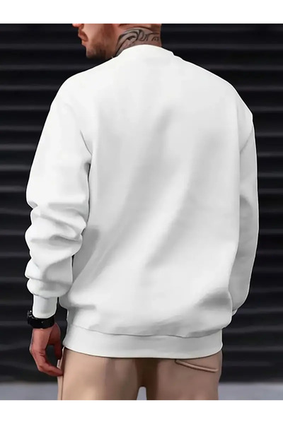 NO 601 Ανδρικό χειμερινό φούτερ χωρίς κουκούλα Milano White με λαιμόκοψη