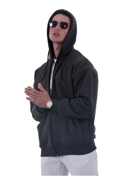 Exve Exclusive Ανθρακί Χρώμα Oversize Μαλακή Πλεκτή Χειμερινή Ζακέτα - Φούτερ με κουκούλα, φλις, φερμουάρ, 3 κλωστές