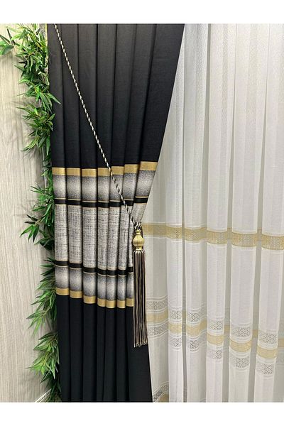 NİVEMESHOME Nivemeshome Lotus Gold - 1/2.5 Tight Pleated Tulle Curtain