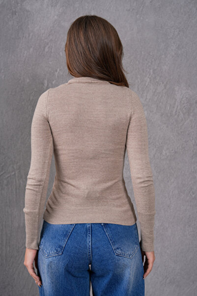 bayansepeti Pulover cu guler înalt din țesătură din tricotaje flexibile din nurcă 0112