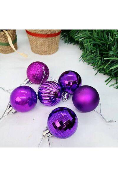 Parti Dükkanım Ornament Minge de Anul Nou Mov Mat-lucios-silvery-mirrored 6 Buc 4 Cm