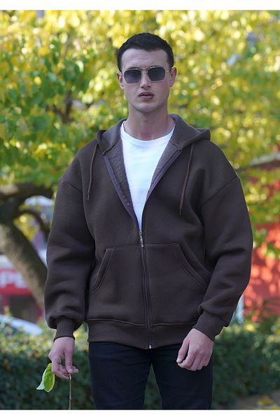 Exve Exclusive Winter Fleece Hooded Oversize Cardigan - Μαλακό πλεκτό, με φερμουάρ 3 κλωστών