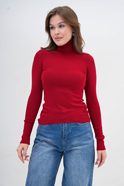 barış sülün lovebox Red Knitwear Women's Sweater - High Neck, Basic Model 0112