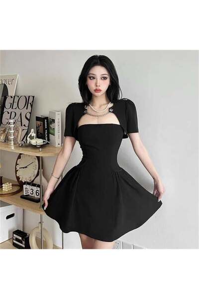 Karakedi Μαύρο Μίνι Στράπλες Φόρεμα με Αλυσίδα