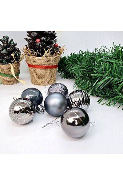 Parti Dükkanım Space Grey Χριστουγεννιάτικη Μπάλα Στολίδι Ματ-γυαλιστερό-ασημί-καθρέφτης 6 Τεμάχια 4 εκ.