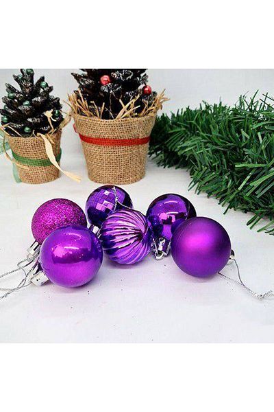 Parti Dükkanım Ornament Minge de Anul Nou Mov Mat-lucios-silvery-mirrored 6 Buc 4 Cm