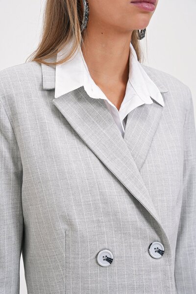 HAKKE Ριγέ διπλό στήθος Crop Blazer Jacket