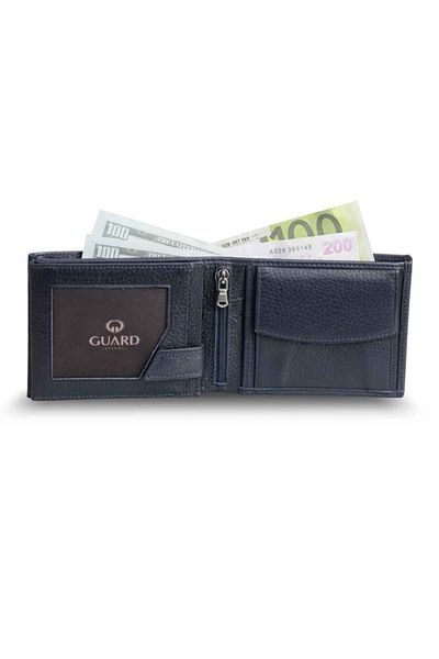 GUARD Navy Blue Khaki Leather Snap Fastener Coin Compartment Horizontal Model Classic Men's Wallet