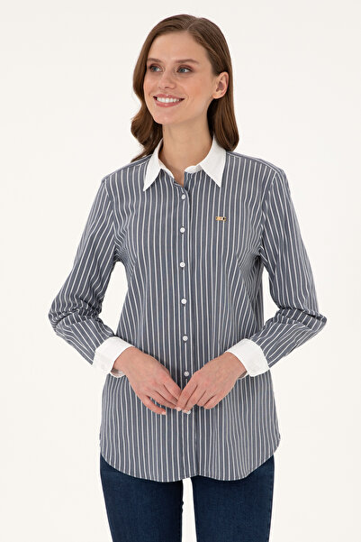 U.S. Polo Assn. Kadın Lacivert Çizgili Uzun Kollu Tunik Gömlek 50297107-VR033