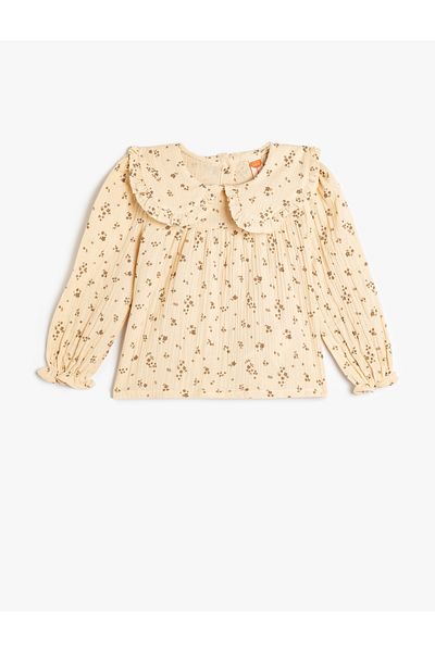 Koton Cotton Floral Print Baby Collar Long Sleeve Muslin Blouse