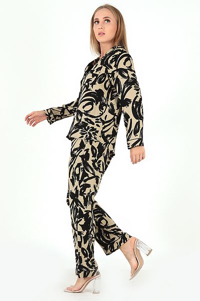 Doremi Base Patterned Women's Long Sleeve Pajamas Set