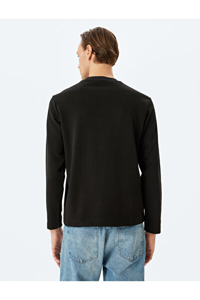 Koton Βασικό φούτερ με λαιμόκοψη με μακρυμάνικο βαμβακερό μείγμα με λεπτομέρεια ραφής