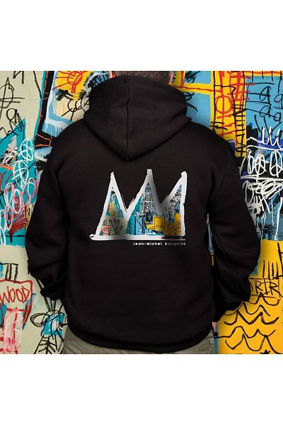 Crea Eymer Wear Hanorac cu capota supradimensionat cu imprimeu ilustrativ in stil Jean-Michel Basquiat, negru