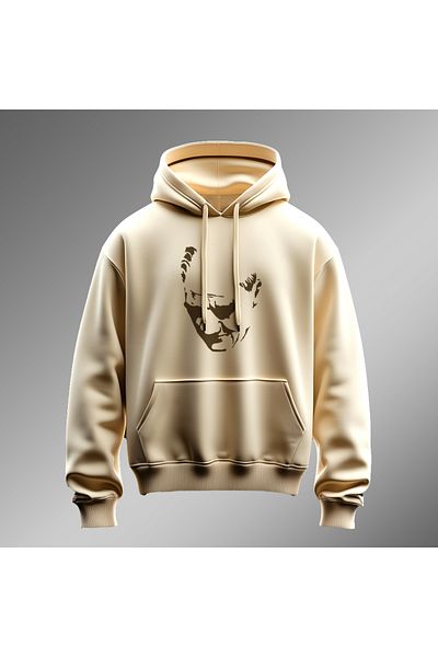 Crea Eymer Wear Φούτερ με κουκούλα με υπογραφή Ataturk - Σχέδιο σιλουέτας, εμπριμέ, κρέμα