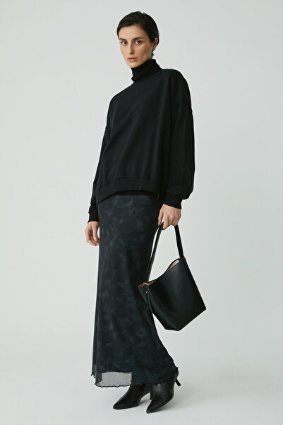 ETHIQUET Modest Barborabb Kadın Relaxed Içi Polarlı Yumuşacık Comfort Fit Siyah Büyük Beden Sweatshirt