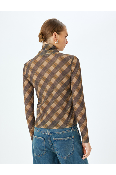 Koton Μακρυμάνικη καρό μπλούζα με γιακά