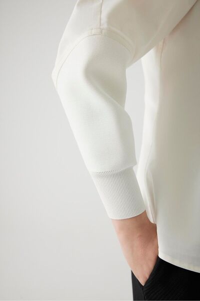 Exquise Long Sleeve Knitwear Slim Fit Shirt - Bone Poplin, Sleeve Detail
