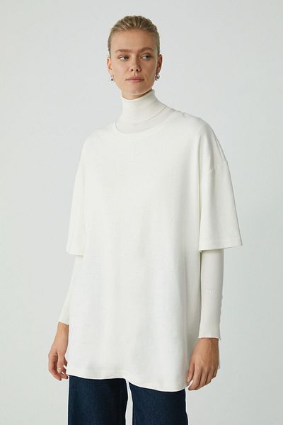 ETHIQUET Modna koszulka damska Vivian wykonana w 100% z organicznej bawełny, oversize fit, z okrągłym dekoltem, w kolorze kremowym, w dużych rozmiarach