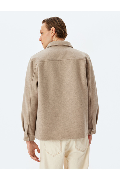 Koton Viscose Blended Regular Fit Pocket Detailed Long Sleeve Cashmere Shirt Jacket