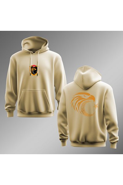 Crea Eymer Wear Φούτερ με φούτερ με κουκούλα με στάμπα Turkish Eagles Solo Design - Κρέμα