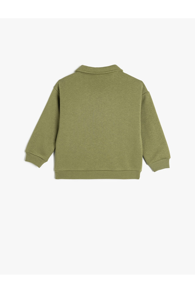 Koton Dog Printed Cotton Long Sleeve Raster Polo Neck Sweatshirt