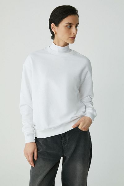 ETHIQUET Modest Alfreda Damen-Sweatshirt aus Baumwollfleece mit weichem Rundhalsausschnitt und bequemer Passform in Weiß
