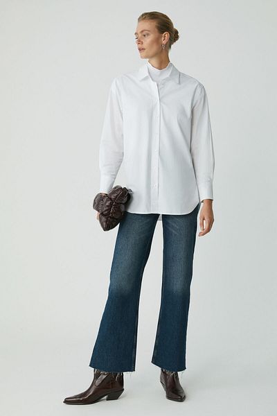 ETHIQUET Modna koszula damska Amarabb wykonana w 100% z organicznej bawełny, oversize fit, popelina, mankiety, biała, plus size