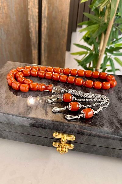 dergah tesbih Şahin Ağğa Series Fire-I Squeeze Amber Silver Design Rosary