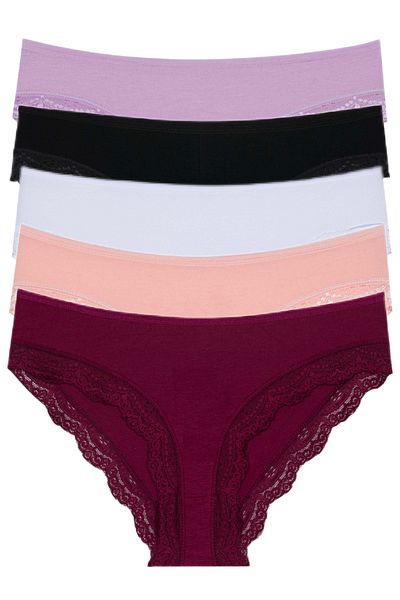 Afrodizyac Slip din bambus cu talie înaltă din dantelă din 5 piese (EXTRA ENEK ȘI EXTRA SOFT)