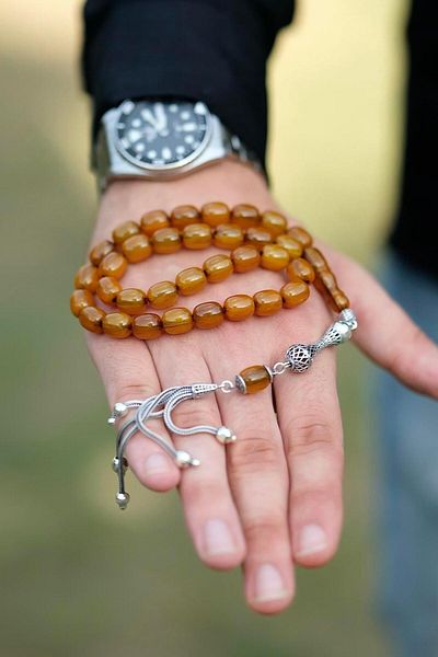 dergah tesbih Stick Squeeze Amber Handcrafted Silver Design Rosary