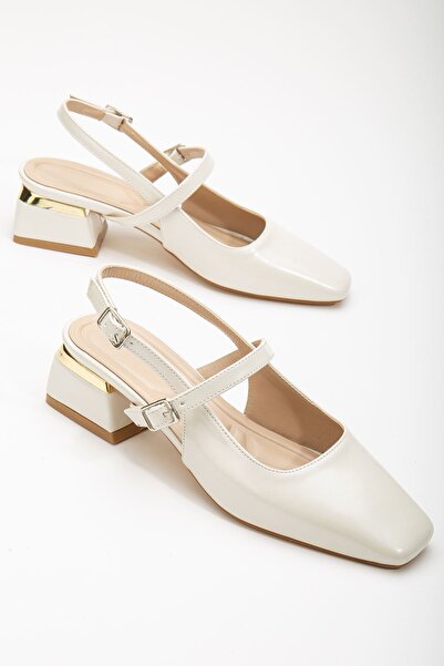 MaskButik Hilda Topuklu Ayakkabı Sedef Beyaz