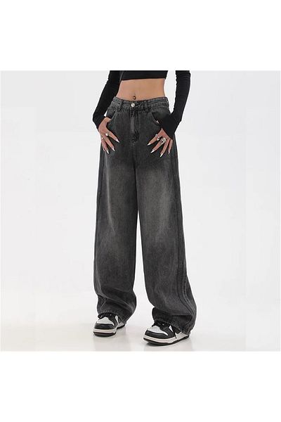 Karakedi Black Vintage Washed Baggy Jean Trousers