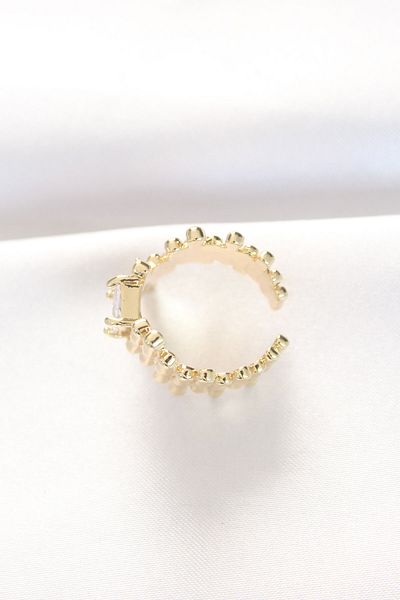 Skygo Adjustable Design - Gold Color Serrated Thick Baguette Ring - TJ-BYK3105