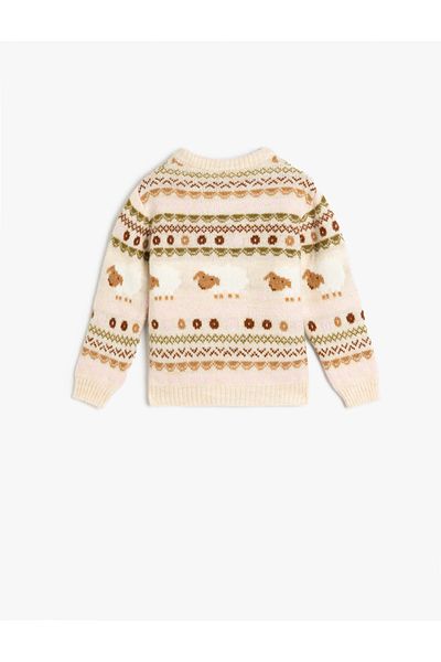 Koton Crew Neck Long Sleeve Sweater - Lamb Pattern
