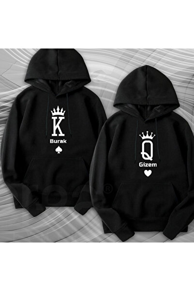 Crea Eymer Wear День закоханих Комбінація для пари Іменний King Queen з принтом 3 нитки Чорний Світшот до Дня закоханих